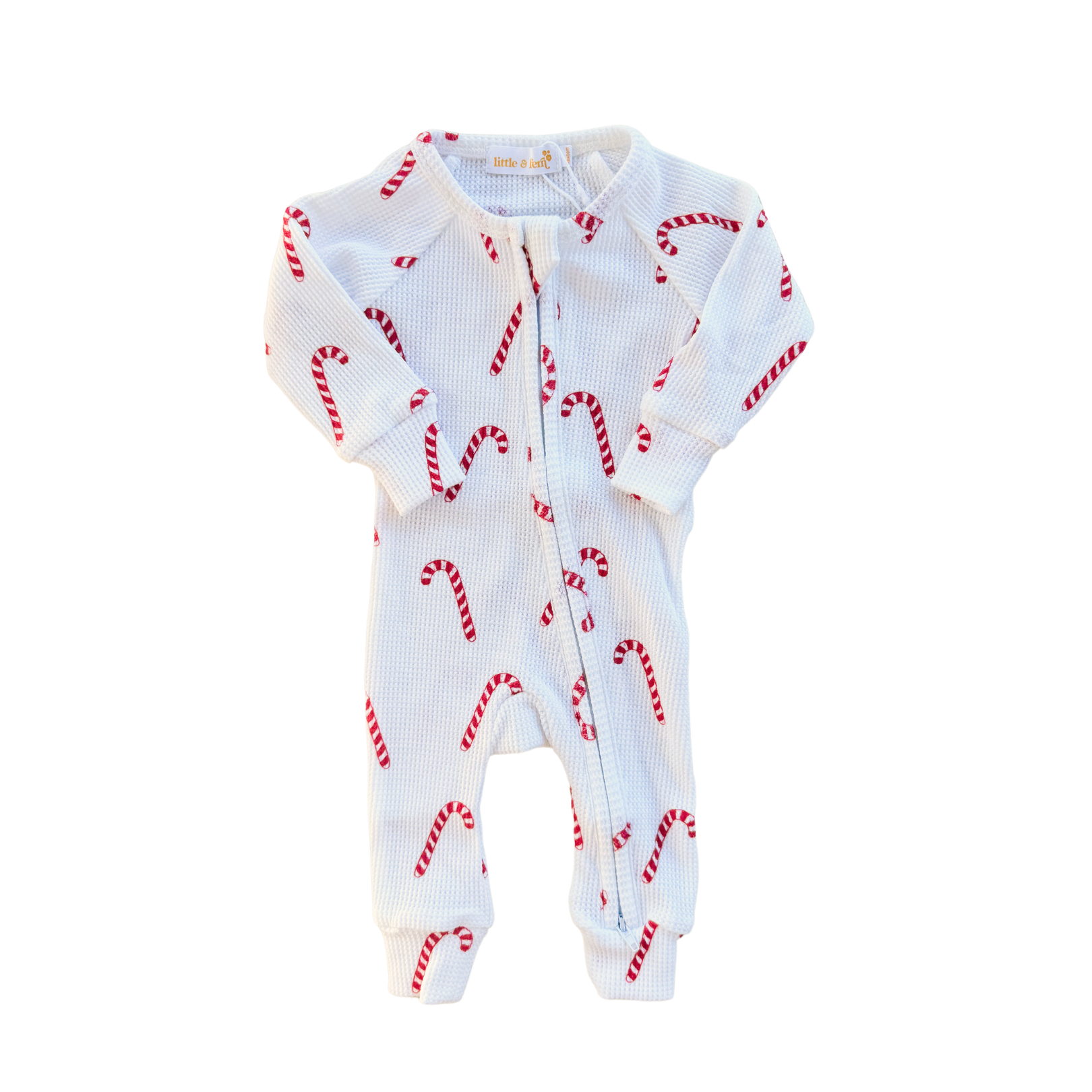 Zip Romper | Classic Candy Cane Waffle