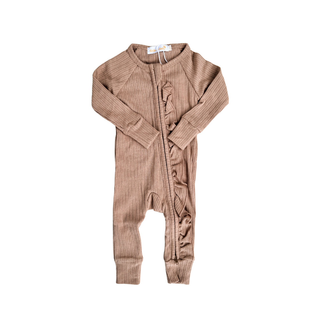 Frill Zip Romper | Ribbed Pointelle Teddy