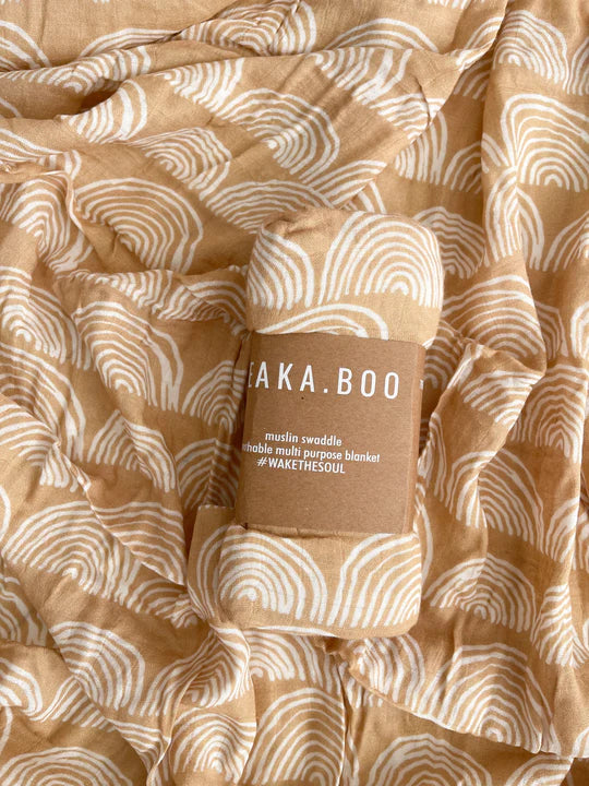Seakaboo Organic Bamboo Cotton Baby Swaddle|Wrap - Toffee Rainbow