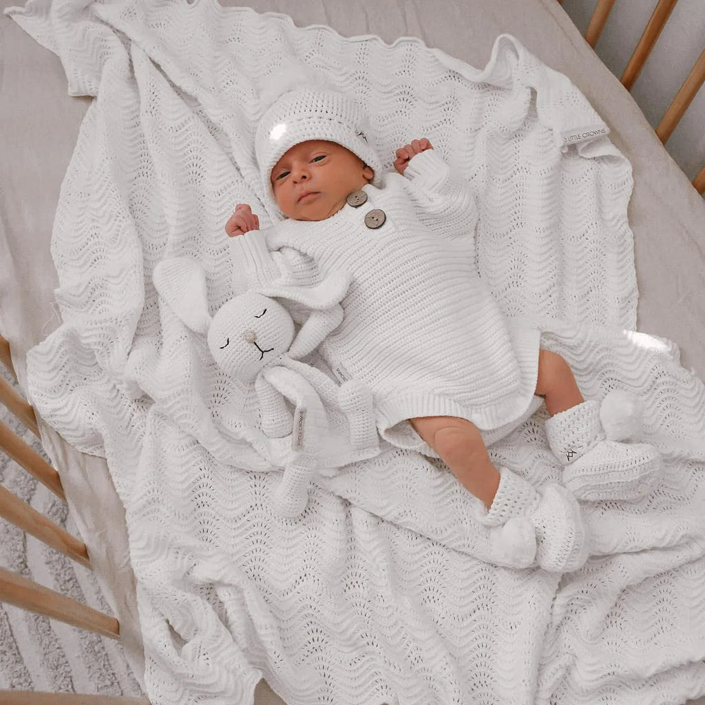 Textured Knitted Newborn Onesie - Ivory